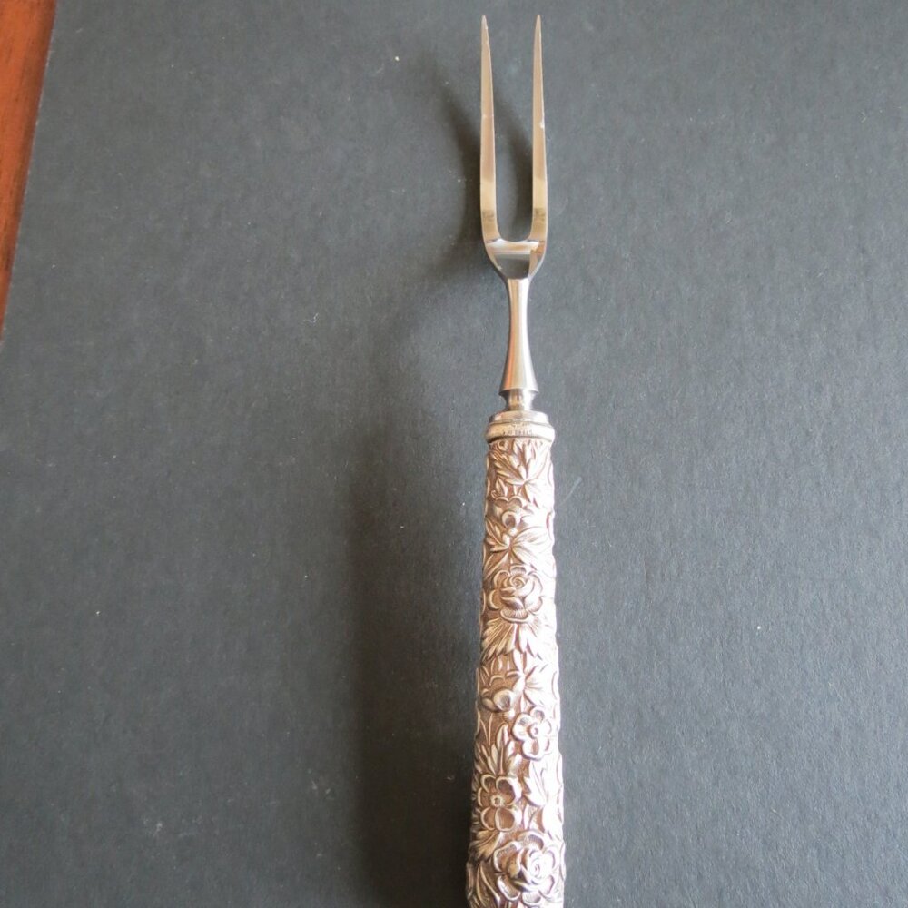 Vintage S. Kirk & Son Repousse? Sterling Handled Meat Serving/Carving Fork